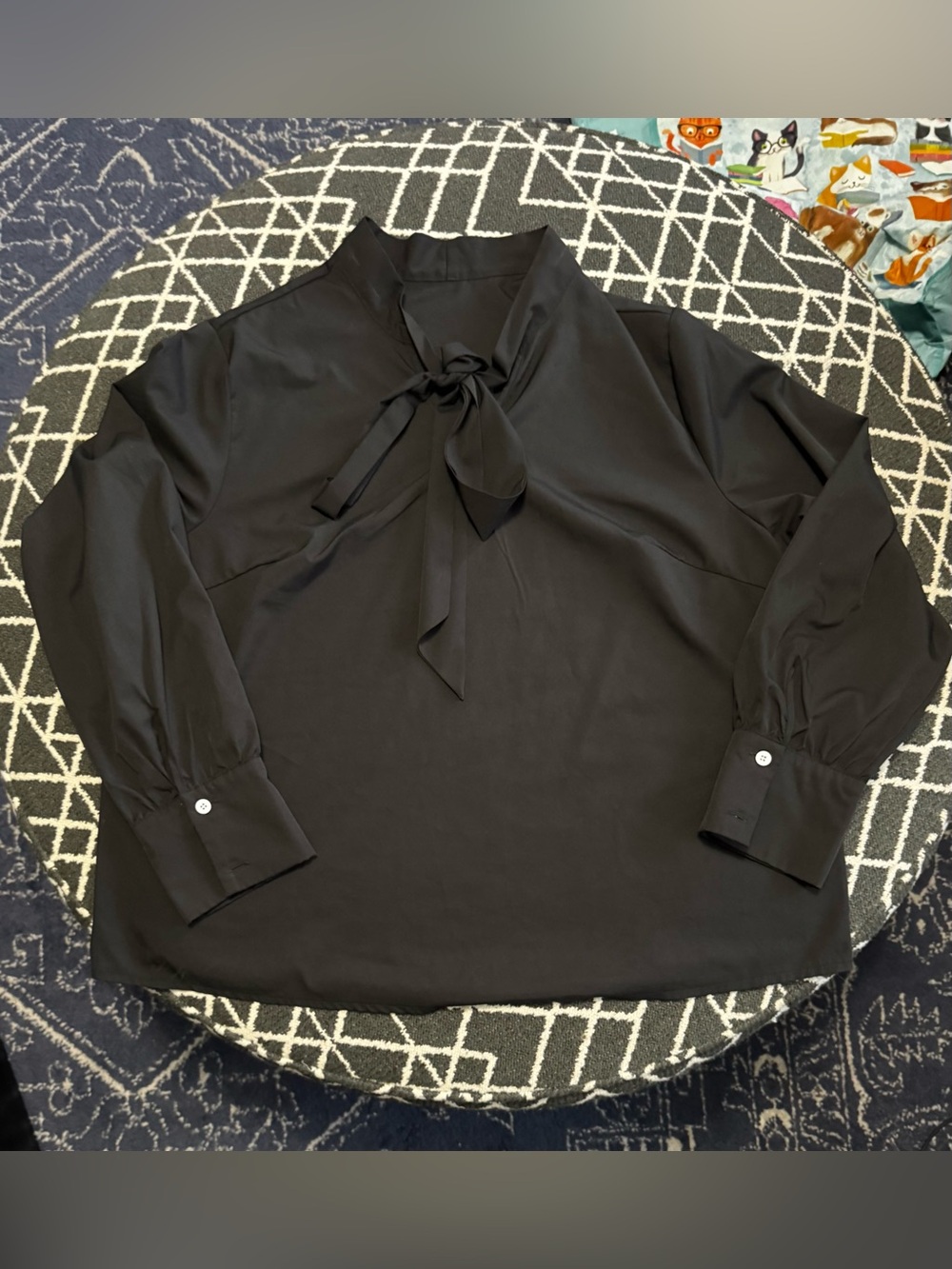 SHEIN Curve 2X Black Bow Tie Neck Blouse Career Office Top